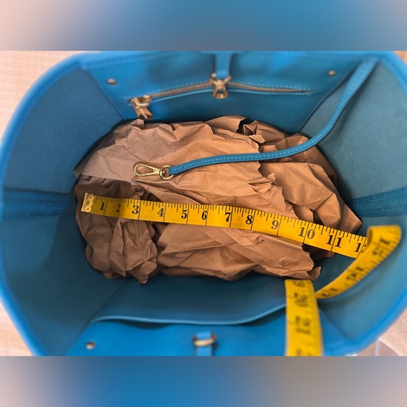 MICHAEL Michael Kors Blue and White Striped Tote with Brown Leather Straps - Picture 14 of 14